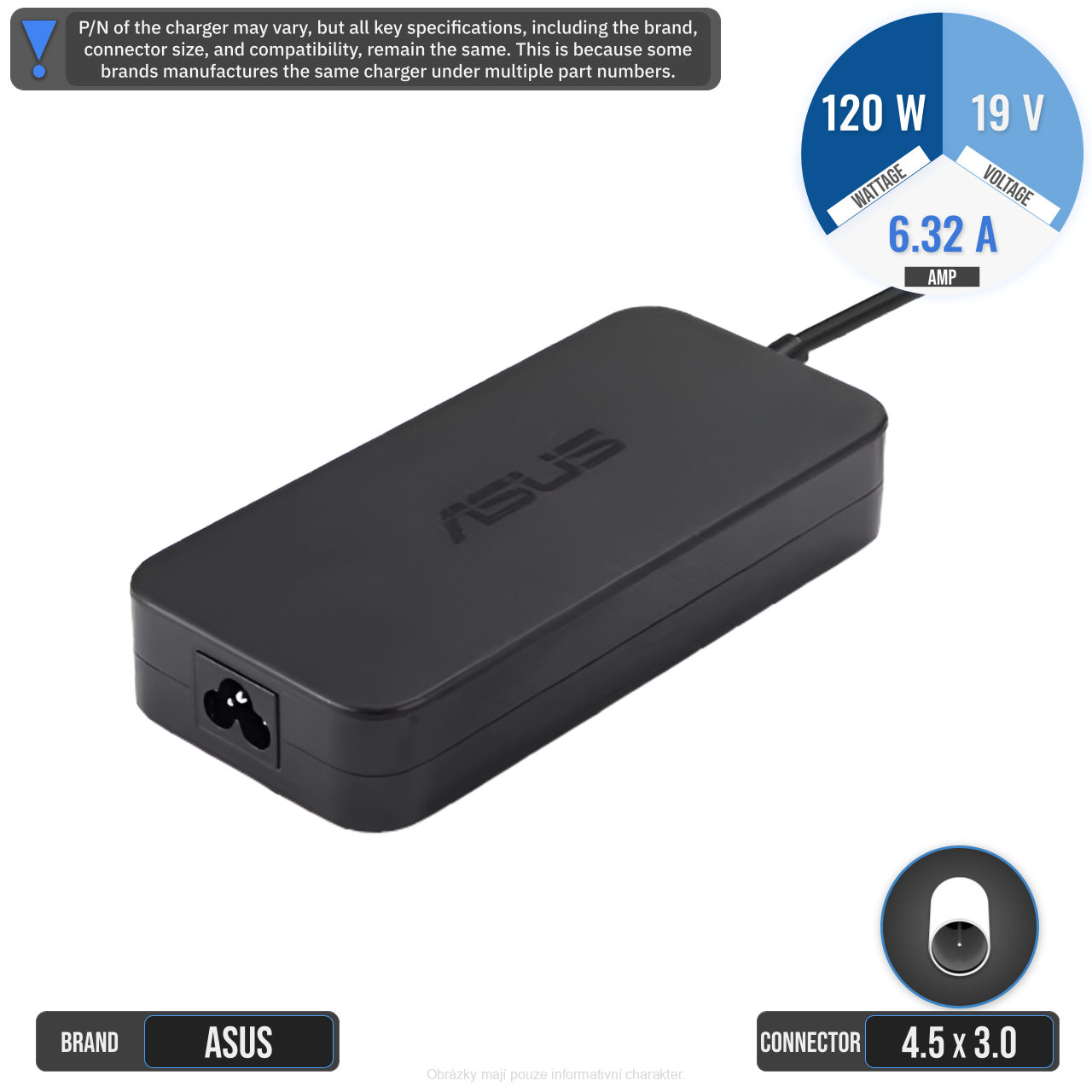 AC Adaptér Nabíječka Asus 19V 120W 6,32A PA-1121-28 (4,5x3mm) - bazar