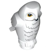 92084pb03 White Owl, Angular Features with Black Beak, Yellow Eyes