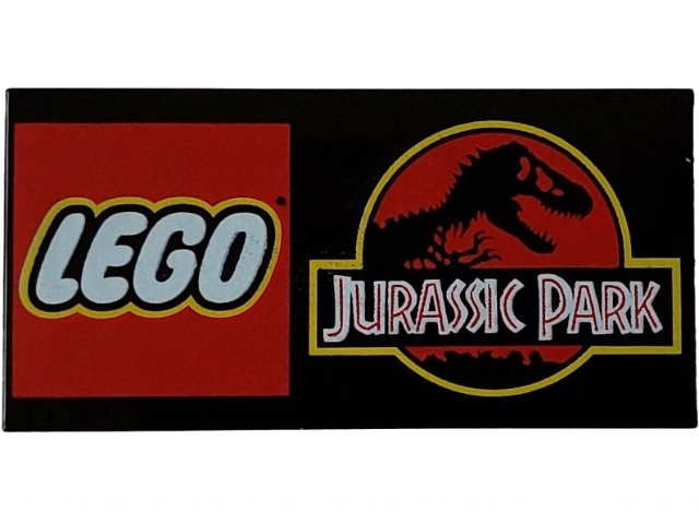 87079pb1147 Black Tile 2 x 4 with LEGO Jurassic Park Logo Pattern
