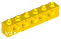 3894 Yellow Technic, Brick 1 x 6 with Holes