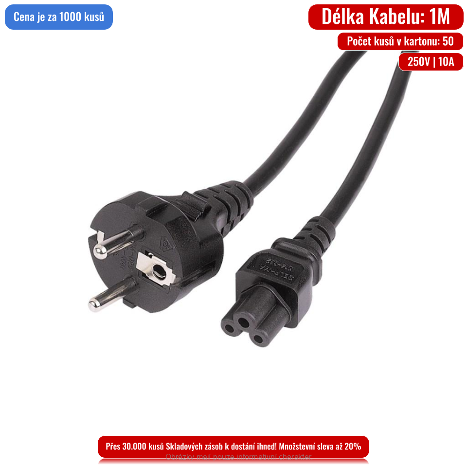 Hama síťový napájecí kabel, 3pólový (Mickey Mouse), 1m