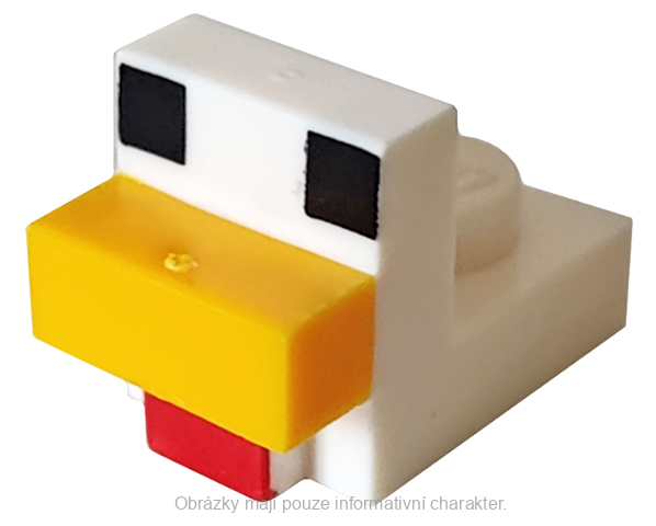 bb0816pb01 White Pixelated Chicken Head with Face Pattern (Minecraft Chicken)