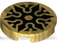 14769pb384 Pearl Gold Tile, Round 2 x 2 with Black Shuriken Throwing Star