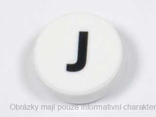 98138pb220 White Tile, Round 1 x 1 with Black Capital Letter J