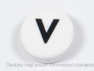 98138pb232 White Tile, Round 1 x 1 with Black Capital Letter V