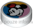 98138pb320 White Tile, Round 1 x 1 with Minnie Mouse Head Profile