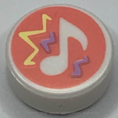 98138pb317 White Tile, Round 1 x 1 with Music Note