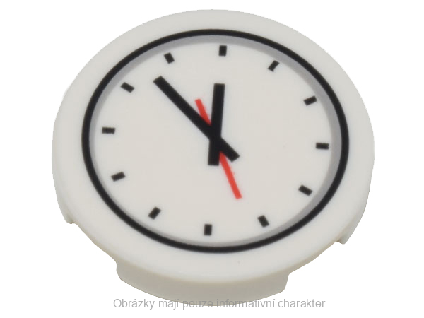 14769pb356 White Tile, Round 2 x 2 with Bottom Stud Holder with Clock