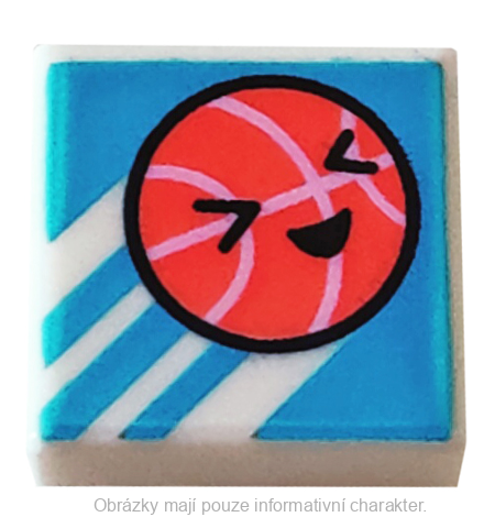 3070bpb250 White Tile 1 x 1 with Groove with Coral Basketball with Face