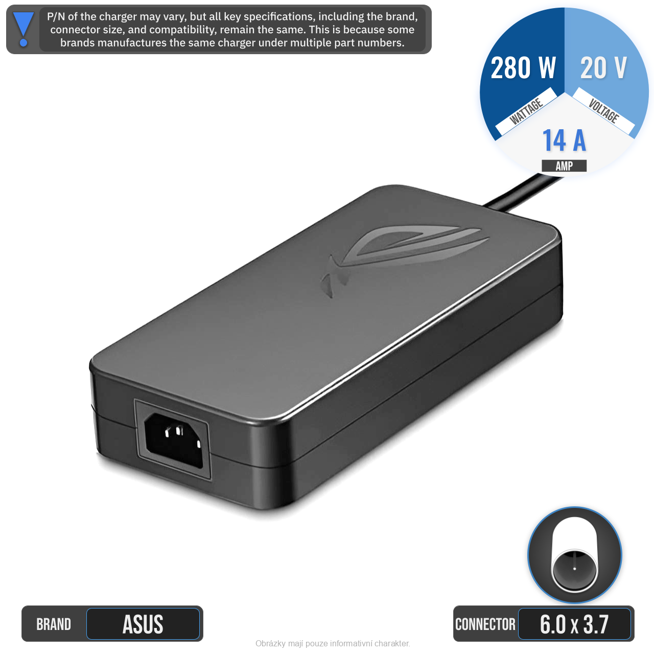 Originální 280W AC Adaptér Asus ADP-280BB B (6,0x3,7mm) 20V 14A - bazar