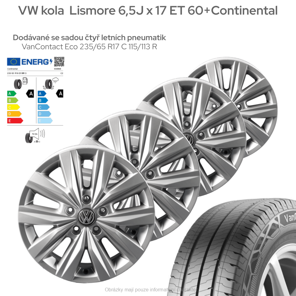 Sada 4 kol: VW Lismore 6.5Jx17 ET60 + Continental VanContact Eco 235/65 R17 C – letní