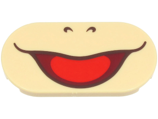 66857pb034 Tan Tile, Round 2 x 4 Oval with Wide Open Mouth Smile (Lemmy)