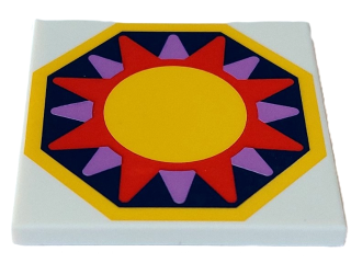 1751pb001 White Tile 4 x 4 with Yellow, Magenta and Medium Lavender Sun