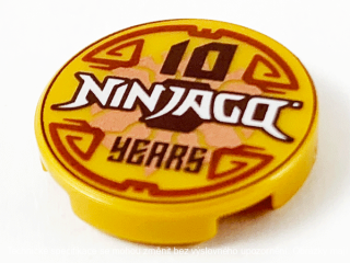 14769pb366 Pearl Gold Tile, Round 2 x 2 with '10 NINJAGO YEARS' Pattern