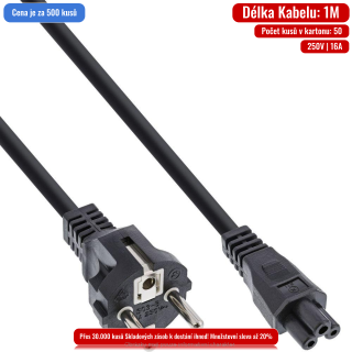 Kabel C-Tech síťový VDE 220/230V napájecí notebook 3 pin, 1m