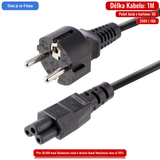 Rovný Napájecí Kabel k notebokům a adaptérům, Trojlístek, 3pin 1m 