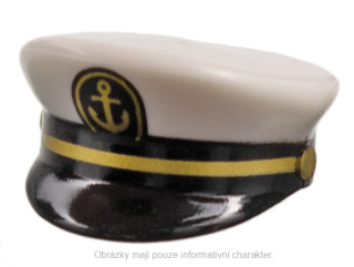 12895pb05 White Cap, Captain with Black Visor and Gold Braid and Anchor