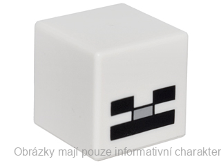 19729pb004 White Head, Modified Cube Pixelated (Minecraft Skeleton)