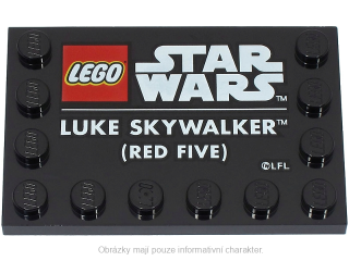 6180pb154 Black Tile, Modified 4 x 6 with LEGO Star Wars Logo