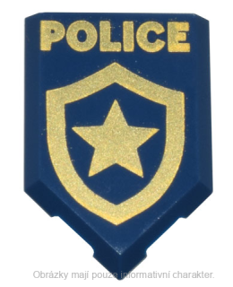22385pb250 Dark Blue Tile, Modified 2 x 3 with Gold 'POLICE' and Star Badge Logo
