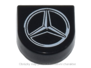 24246pb043 Black Tile, Round 1 x 1 with Silver Mercedes-Benz Logo