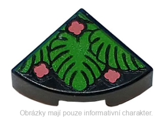25269pb028 Black Tile, Round 1 x 1 Quarter with Bright Green Tropical Leaves