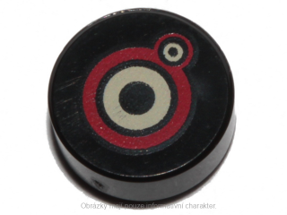 98138pb297 Black Tile, Round 1 x 1 with Black, Red and Tan Circles