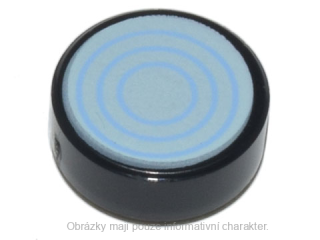 98138pb323 Black Tile, Round 1 x 1 with Bright Light Blue Concentric Circles