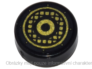 98138pb064 Black Tile, Round 1 x 1 with Gold Concentric Circles