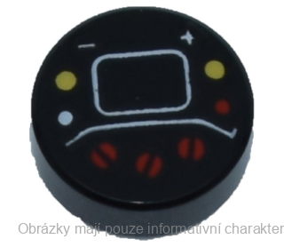 98138pb288 Black Tile, Round 1 x 1 with Red, White and Yellow Buttons