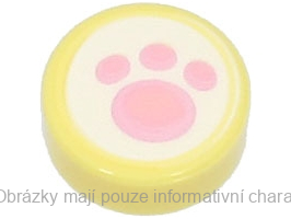98138pb339 Bright Light Yellow Tile, Round 1 x 1 with Bright Pink Paw Print