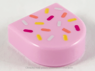 24246pb011 Bright Pink Tile, Round 1 x 1 Half Circle Extended with Sprinkles