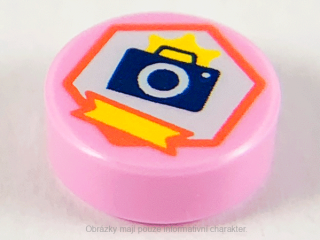 98138pb180 Bright Pink Tile, Round 1 x 1 with Dark Blue Camera