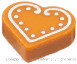 39739pb05 Dark Orange Tile, Round 1 x 1 Heart with White Cookie Icing