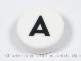 98138pb211 White Tile, Round 1 x 1 with Black Capital Letter A