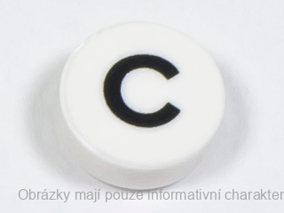 98138pb213 White Tile, Round 1 x 1 with Black Capital Letter C