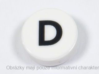 98138pb214 White Tile, Round 1 x 1 with Black Capital Letter D