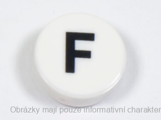 98138pb216 White Tile, Round 1 x 1 with Black Capital Letter F