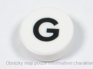 98138pb217 White Tile, Round 1 x 1 with Black Capital Letter G