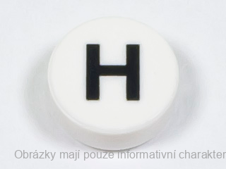 98138pb218 White Tile, Round 1 x 1 with Black Capital Letter H