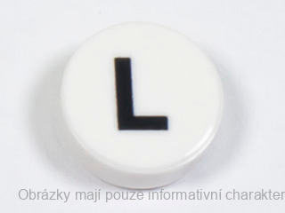 98138pb222 White Tile, Round 1 x 1 with Black Capital Letter L