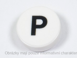 98138pb226 White Tile, Round 1 x 1 with Black Capital Letter P