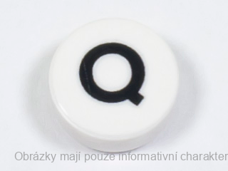98138pb227 White Tile, Round 1 x 1 with Black Capital Letter Q