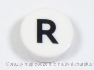 98138pb228 White Tile, Round 1 x 1 with Black Capital Letter R
