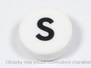 98138pb229 White Tile, Round 1 x 1 with Black Capital Letter S