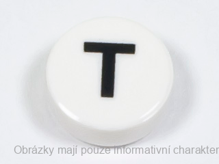 98138pb230 White Tile, Round 1 x 1 with Black Capital Letter T
