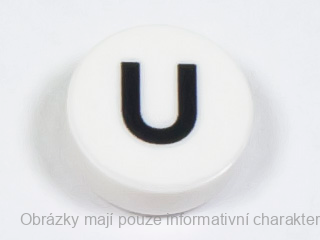 98138pb231 White Tile, Round 1 x 1 with Black Capital Letter U