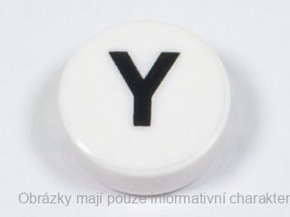 98138pb234 White Tile, Round 1 x 1 with Black Capital Letter Y