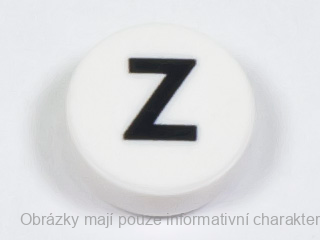 98138pb235 White Tile, Round 1 x 1 with Black Capital Letter Z