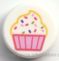98138pb346 White Tile, Round 1 x 1 with Bright Pink and Coral Cupcake
